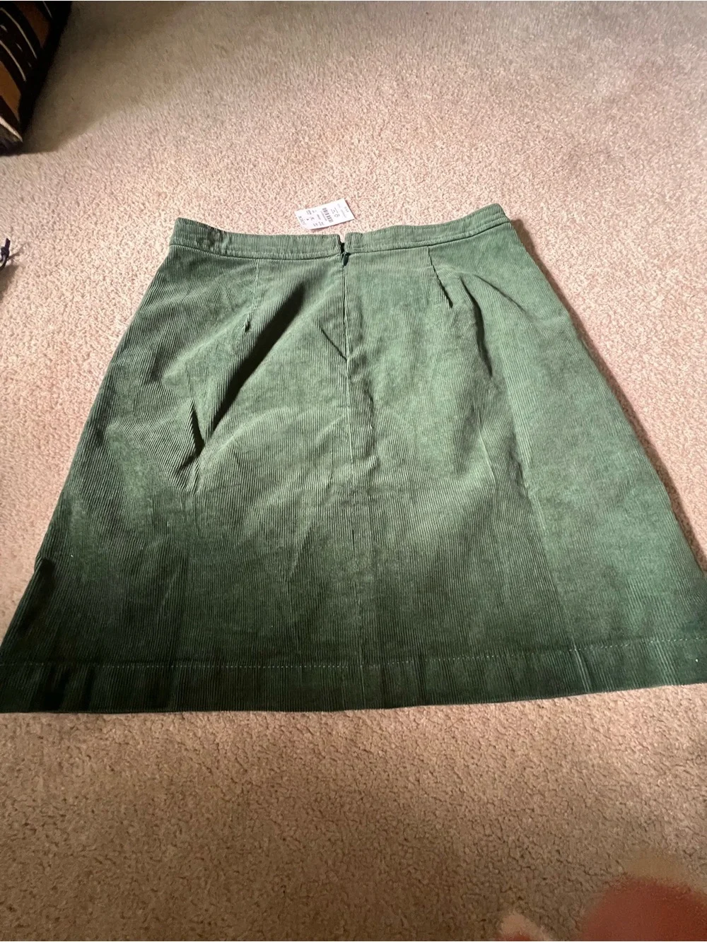 J. Crew Forest Green Button-Front Corduroy A-Line Skirt, NWT